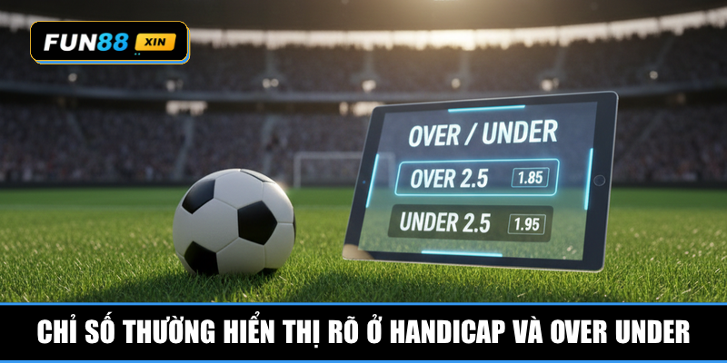 Chỉ số thường hiển thị rõ ở Handicap và Over Under