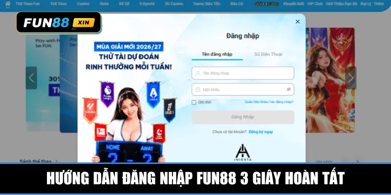Hướng dẫn đăng nhập Fun88 3 giây hoàn tất